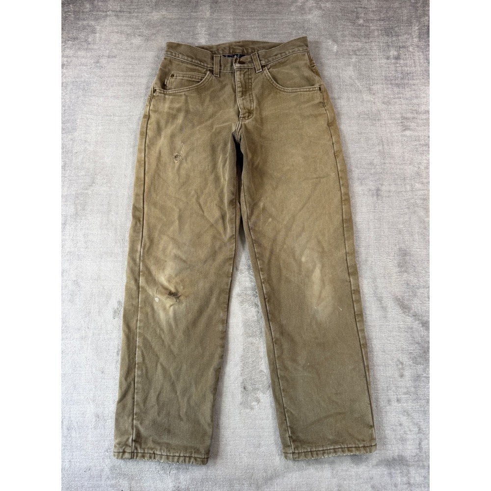 LL Bean Double L Pants Mens 28x29 Tan Vintage Flannel Lined Distressed Workwear